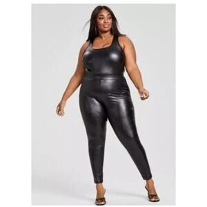 New NWT Nina Parker‎ Faux Leather Leggings Plus Size Black Micro Fleece Lined 2X